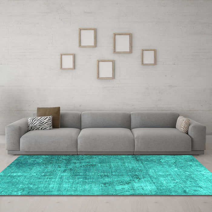 Machine Washable Persian Turquoise Bohemian Area Rugs in a Living Room,, wshtr3277turq