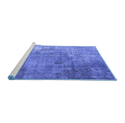 Sideview of Machine Washable Persian Blue Bohemian Rug, wshtr3277blu