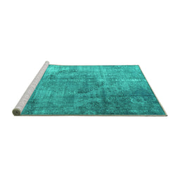 Sideview of Machine Washable Persian Turquoise Bohemian Area Rugs, wshtr3277turq