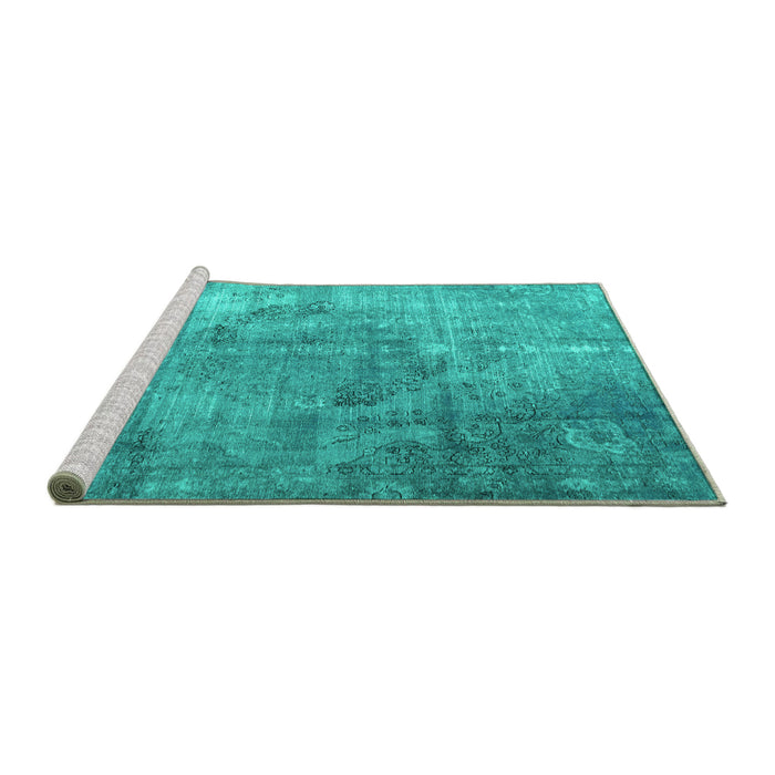 Sideview of Machine Washable Persian Turquoise Bohemian Area Rugs, wshtr3277turq
