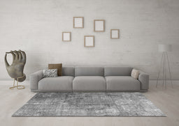 Machine Washable Persian Gray Bohemian Rug in a Living Room,, wshtr3277gry