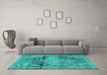 Machine Washable Persian Turquoise Traditional Area Rugs in a Living Room,, wshtr3278turq