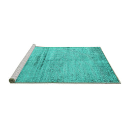 Sideview of Machine Washable Persian Turquoise Traditional Area Rugs, wshtr3279turq