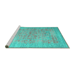 Sideview of Machine Washable Persian Turquoise Traditional Area Rugs, wshtr327turq