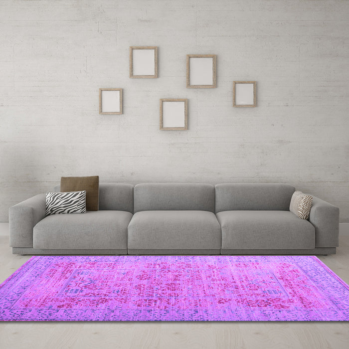 Machine Washable Persian Purple Traditional Area Rugs in a Living Room, wshtr327pur