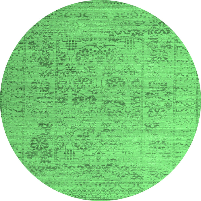Round Machine Washable Persian Emerald Green Traditional Area Rugs, wshtr327emgrn