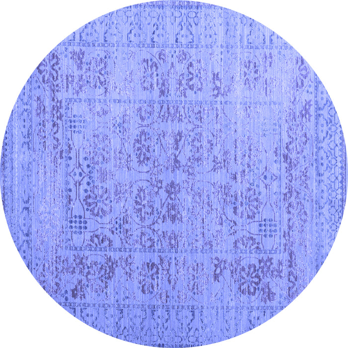 Round Machine Washable Persian Blue Traditional Rug, wshtr327blu