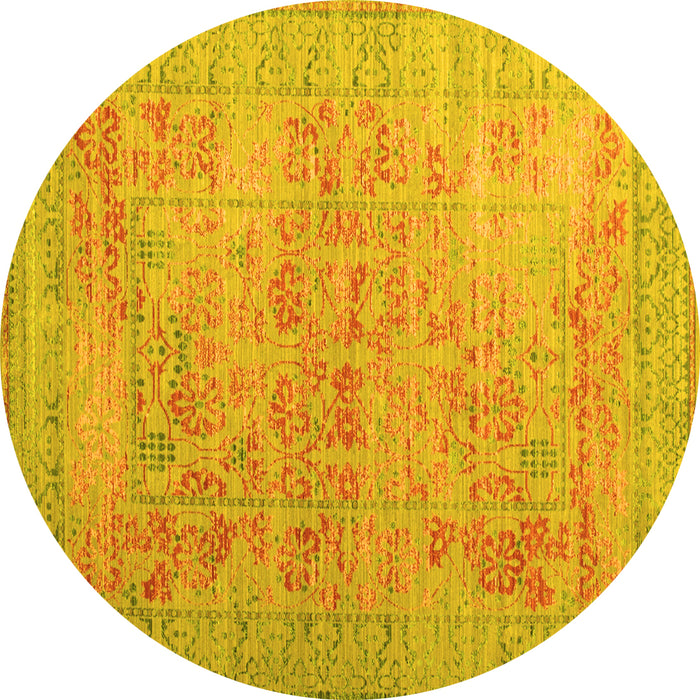 Round Persian Yellow Traditional Rug, tr327yw