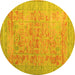 Round Persian Yellow Traditional Rug, tr327yw