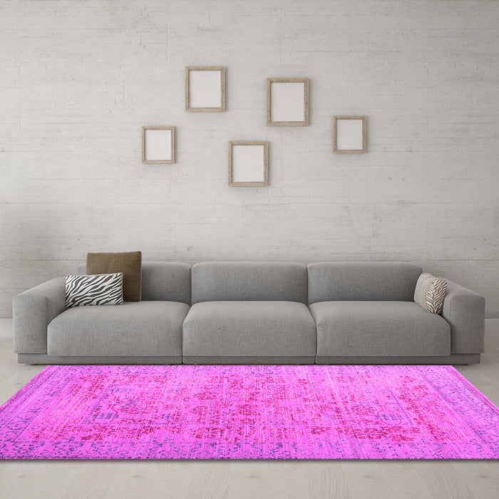 Machine Washable Persian Pink Traditional Rug in a Living Room, wshtr327pnk