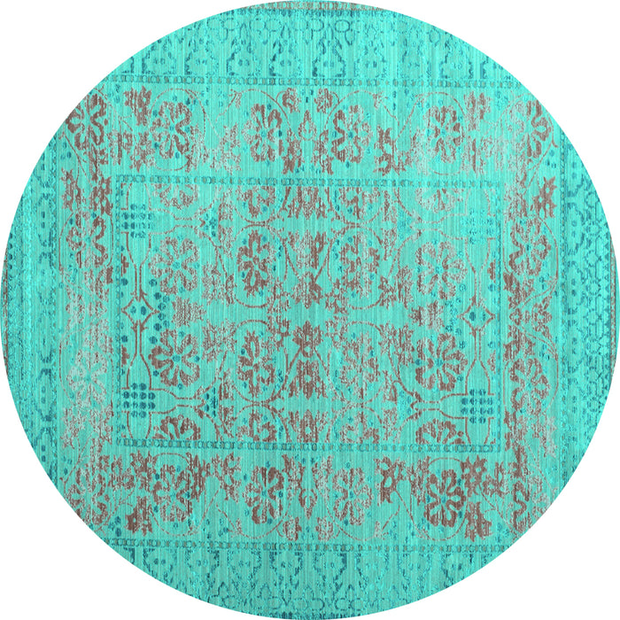 Round Machine Washable Persian Turquoise Traditional Area Rugs, wshtr327turq