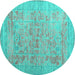 Round Machine Washable Persian Turquoise Traditional Area Rugs, wshtr327turq