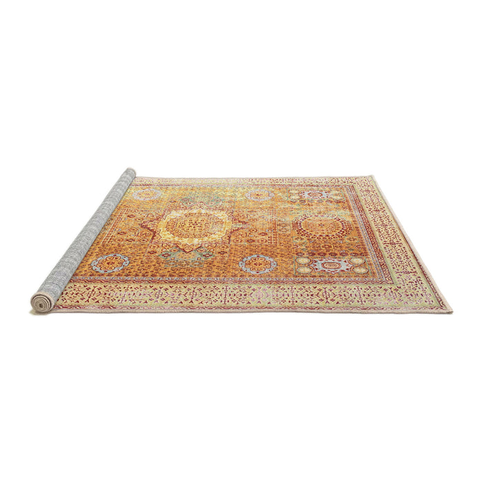 Sideview of Machine Washable Traditional Brown Gold Rug, wshtr328