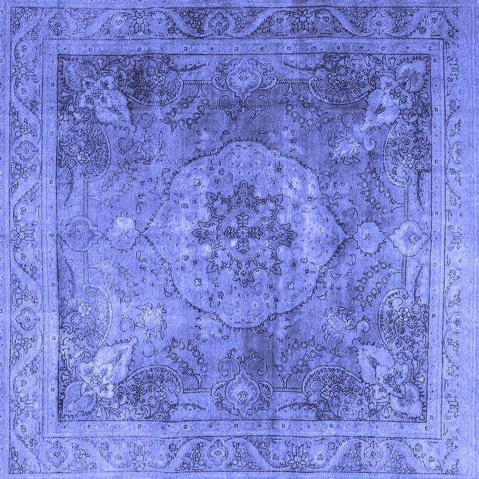 Square Machine Washable Persian Blue Traditional Rug, wshtr3280blu