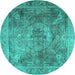 Round Persian Turquoise Traditional Rug, tr3280turq