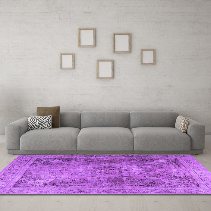 Machine Washable Persian Purple Traditional Area Rugs in a Living Room, wshtr3280pur
