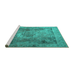 Sideview of Machine Washable Persian Turquoise Traditional Area Rugs, wshtr3280turq