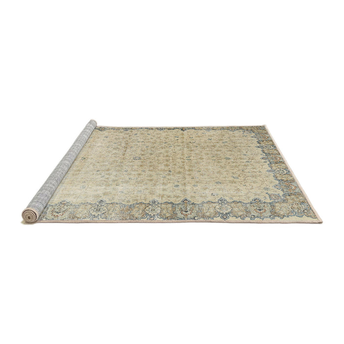 Sideview of Machine Washable Traditional Khaki Gold Rug, wshtr3281