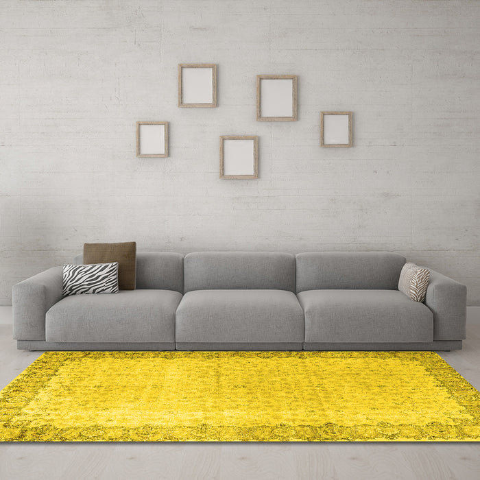 Machine Washable Persian Yellow Traditional Rug in a Living Room, wshtr3281yw