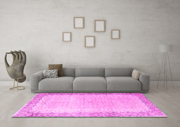 Machine Washable Persian Pink Traditional Rug in a Living Room, wshtr3281pnk