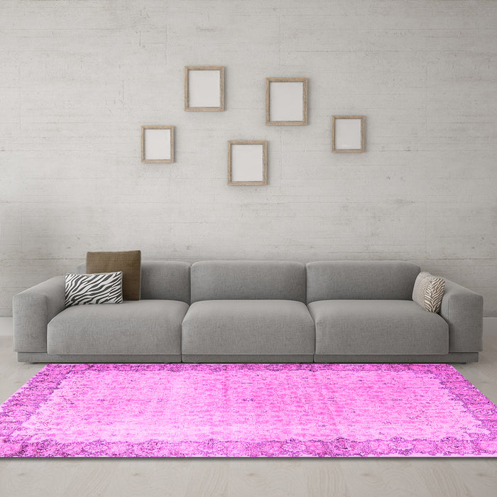 Machine Washable Persian Pink Traditional Rug in a Living Room, wshtr3281pnk