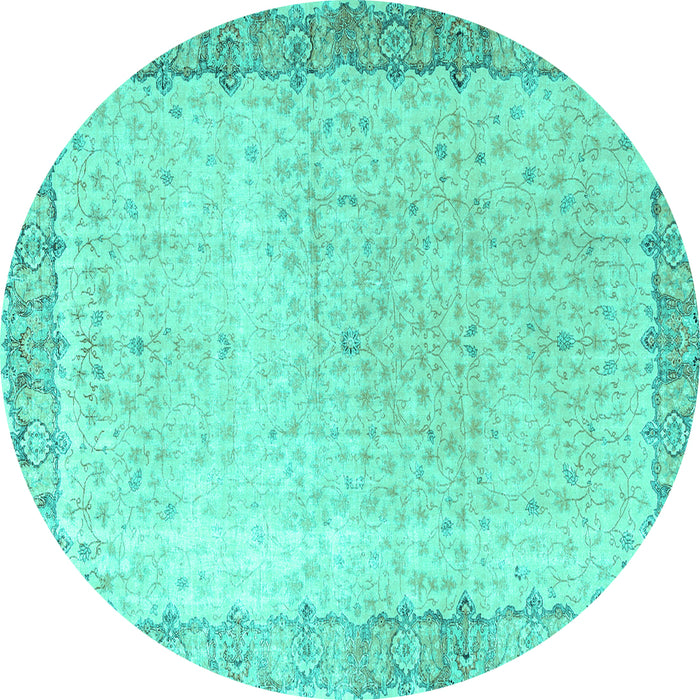 Round Machine Washable Persian Turquoise Traditional Area Rugs, wshtr3281turq