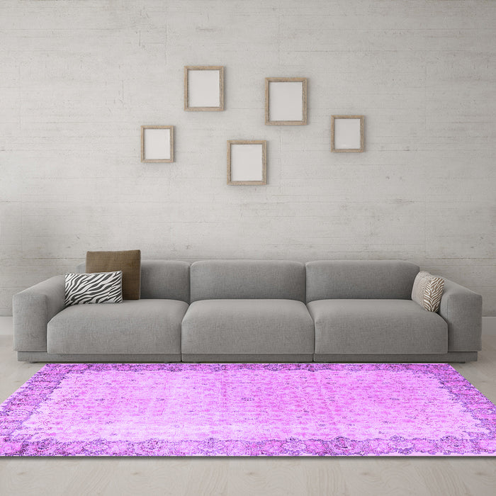 Machine Washable Persian Purple Traditional Area Rugs in a Living Room, wshtr3281pur