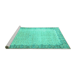 Sideview of Machine Washable Persian Turquoise Traditional Area Rugs, wshtr3281turq