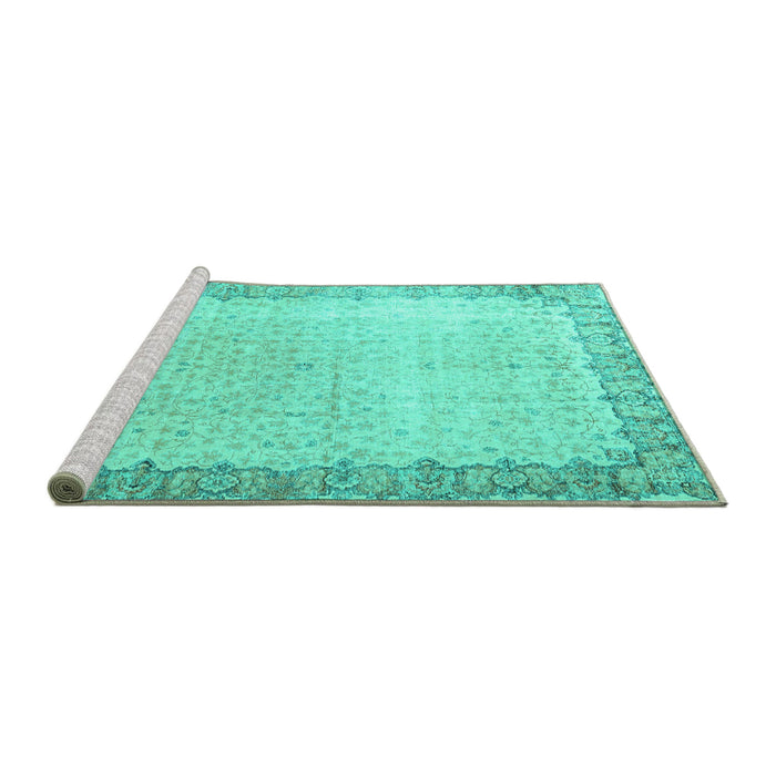 Sideview of Machine Washable Persian Turquoise Traditional Area Rugs, wshtr3281turq