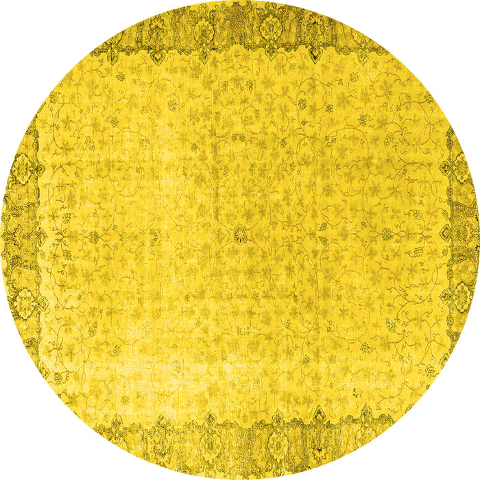 Round Machine Washable Persian Yellow Traditional Rug, wshtr3281yw