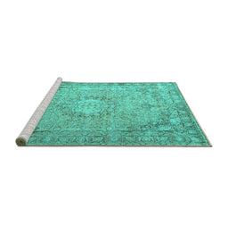 Sideview of Machine Washable Persian Turquoise Traditional Area Rugs, wshtr3282turq