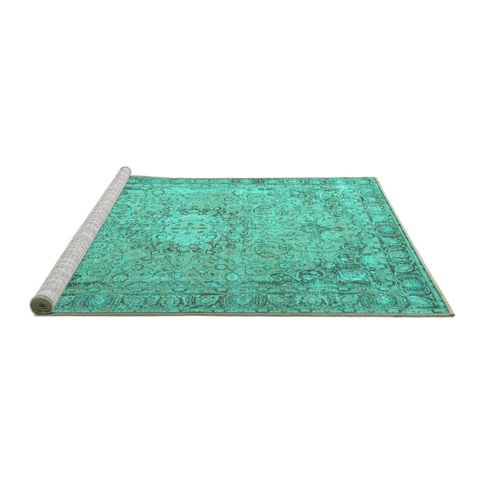 Sideview of Machine Washable Persian Turquoise Traditional Area Rugs, wshtr3282turq