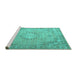 Sideview of Machine Washable Persian Turquoise Traditional Area Rugs, wshtr3282turq