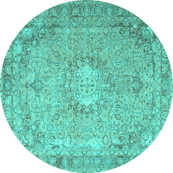 Round Machine Washable Persian Turquoise Traditional Area Rugs, wshtr3282turq