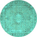 Round Machine Washable Persian Turquoise Traditional Area Rugs, wshtr3282turq