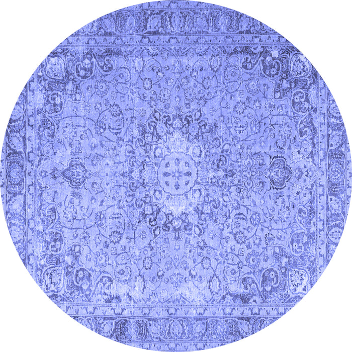 Round Machine Washable Persian Blue Traditional Rug, wshtr3282blu