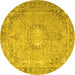 Round Persian Yellow Traditional Rug, tr3282yw