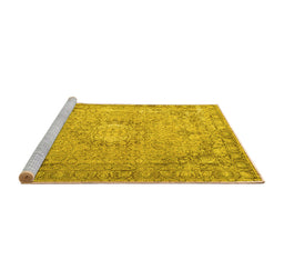 Sideview of Machine Washable Persian Yellow Traditional Rug, wshtr3282yw