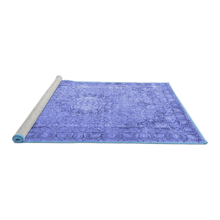 Sideview of Machine Washable Persian Blue Traditional Rug, wshtr3282blu