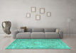 Machine Washable Persian Turquoise Traditional Area Rugs in a Living Room,, wshtr3282turq