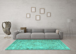Machine Washable Persian Turquoise Traditional Area Rugs in a Living Room,, wshtr3282turq