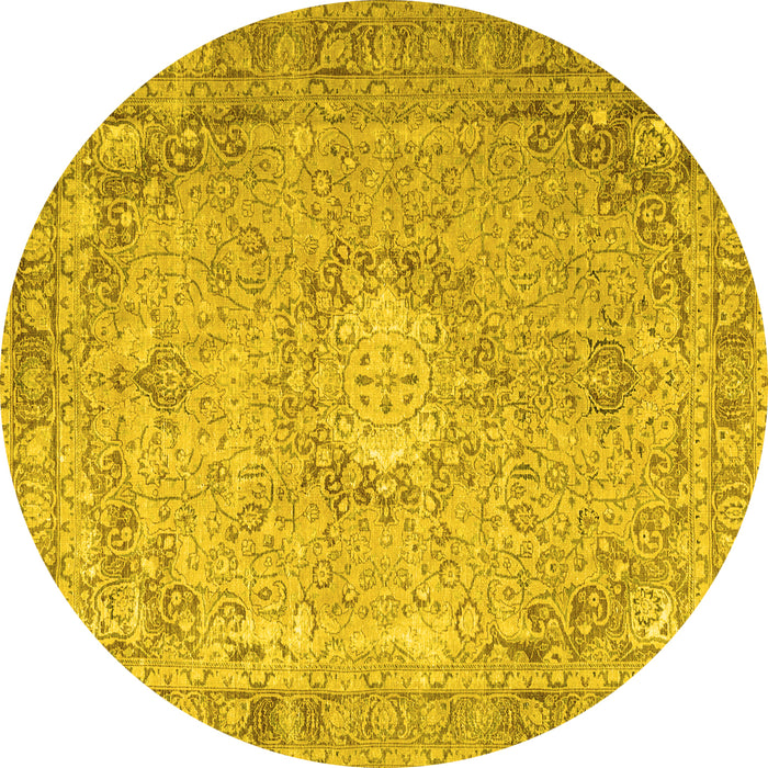 Round Machine Washable Persian Yellow Traditional Rug, wshtr3282yw