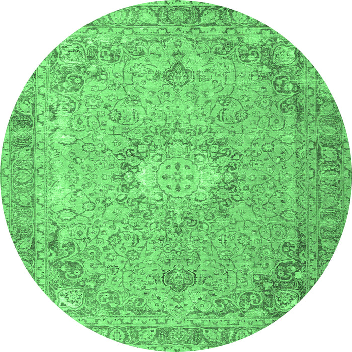Round Machine Washable Persian Emerald Green Traditional Area Rugs, wshtr3282emgrn