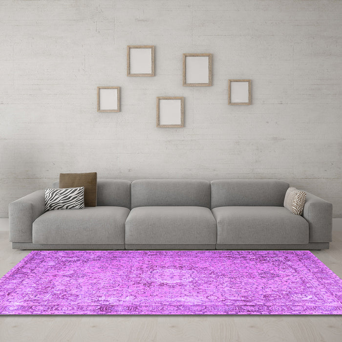 Machine Washable Persian Purple Traditional Area Rugs in a Living Room, wshtr3282pur