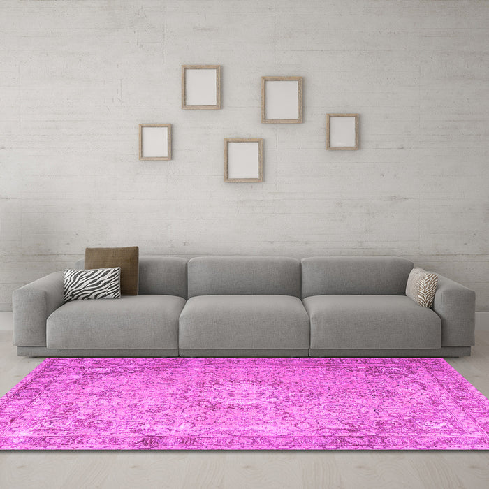 Machine Washable Persian Pink Traditional Rug in a Living Room, wshtr3282pnk