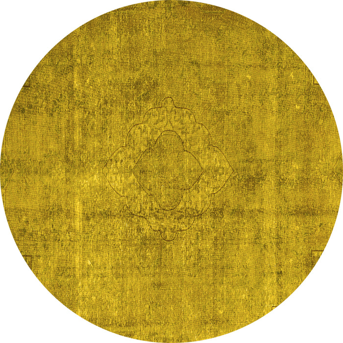 Round Machine Washable Persian Yellow Traditional Rug, wshtr3283yw