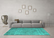 Machine Washable Persian Turquoise Traditional Area Rugs in a Living Room,, wshtr3283turq