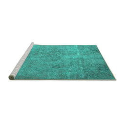 Sideview of Machine Washable Persian Turquoise Traditional Area Rugs, wshtr3283turq