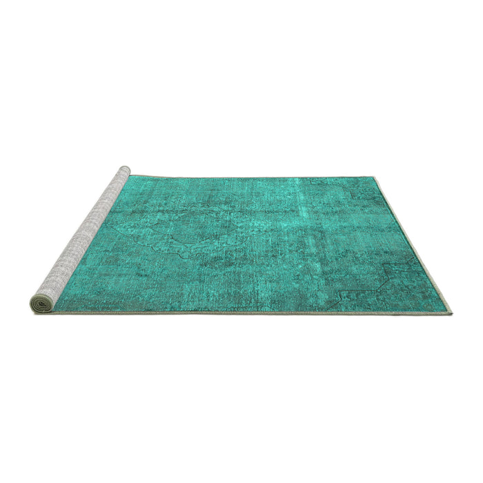 Sideview of Machine Washable Persian Turquoise Traditional Area Rugs, wshtr3283turq