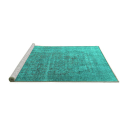 Sideview of Machine Washable Persian Turquoise Traditional Area Rugs, wshtr3284turq
